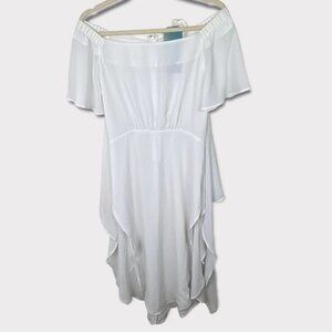 NWT Show Me Your Mumu White Dress‎ Mini Short Sleeve Off Shoulder Tie Waist Boho
